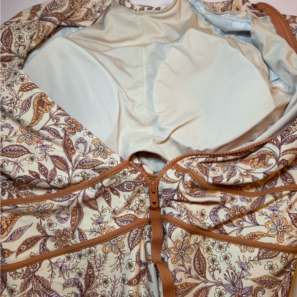Rip Curl Floral Long Sleeve One Piece Swimsuit - Cream and Orange - Picture 7 of 9